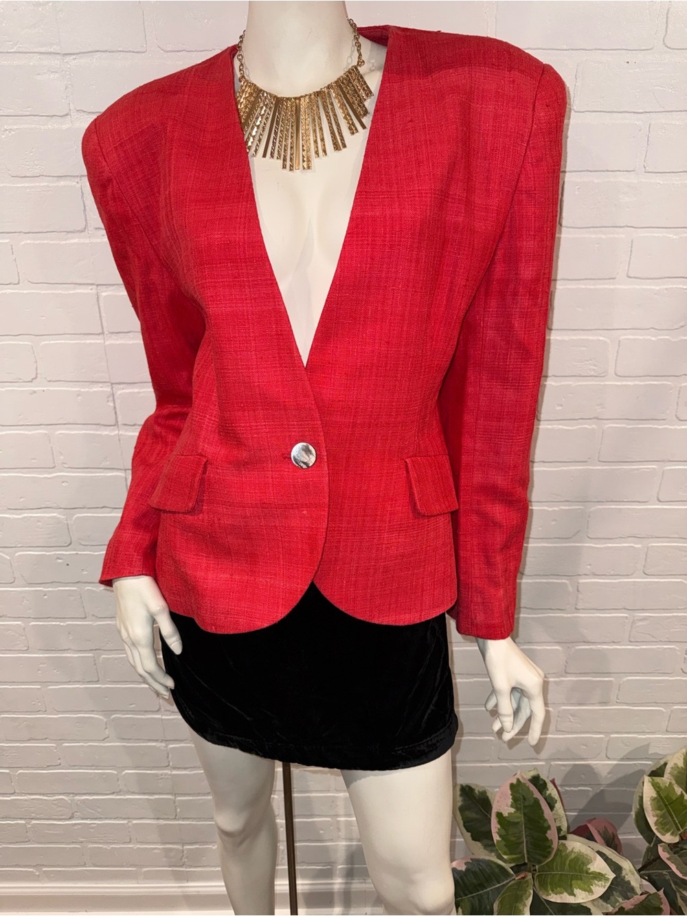 Christian Dior Vintage Vibrant Red Orange Single-Button Tweed Blazer Made in USA